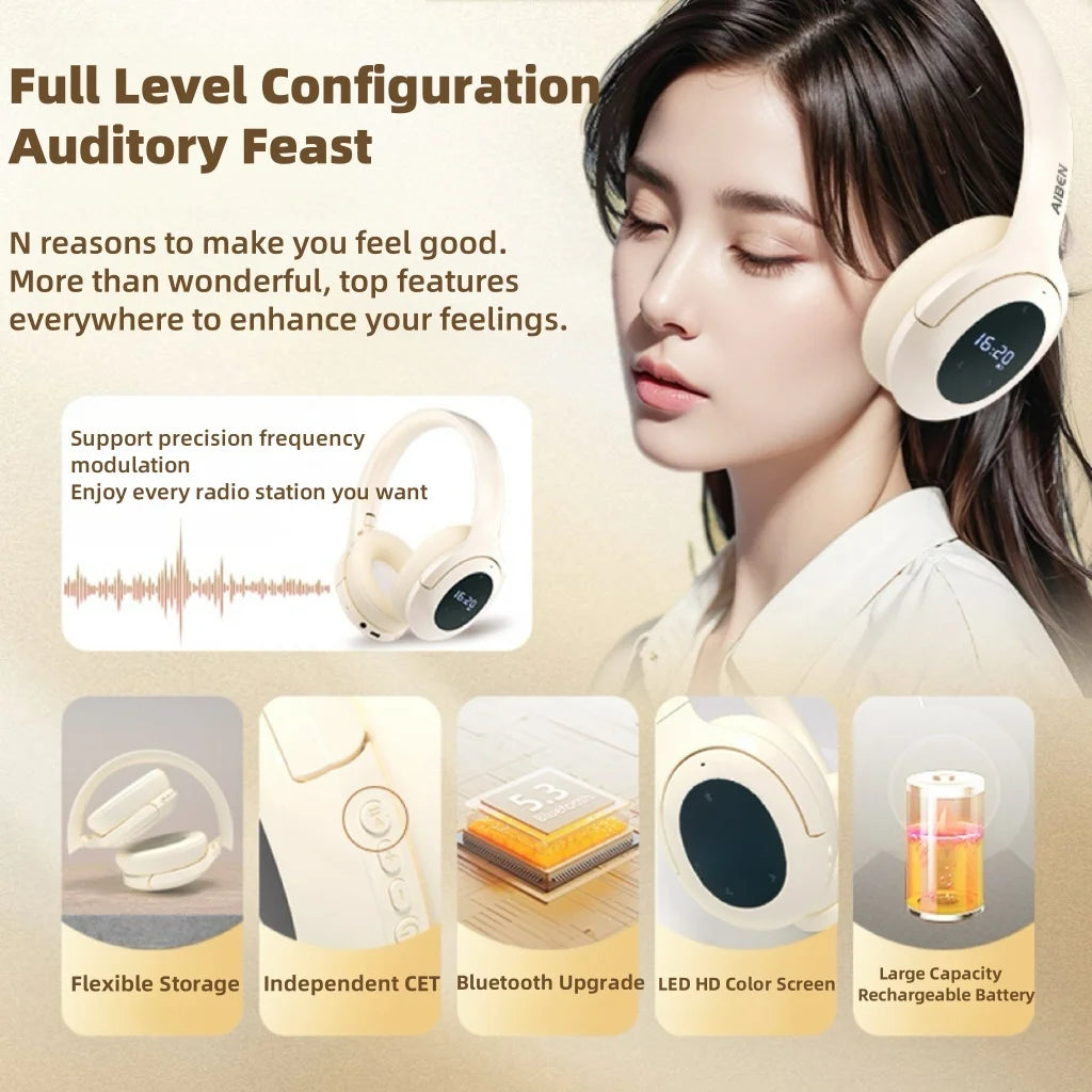 Bluetooth Headset with FM Radio Wireless Headset Bluetooth Earphone For HIFI Stereo With Built-in Mic