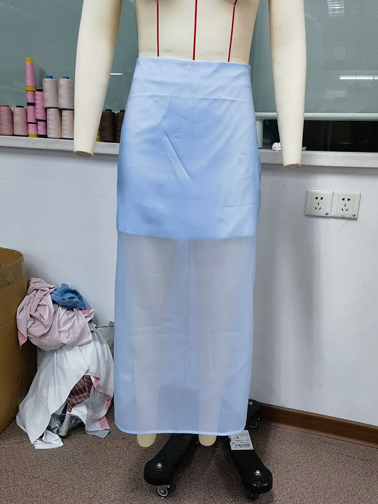 Women Fashion See Through High Waist Long Skirt New Summer Sexy Straight Skirt Office Commuting Casual Splice Lady Skirts SwiftNest