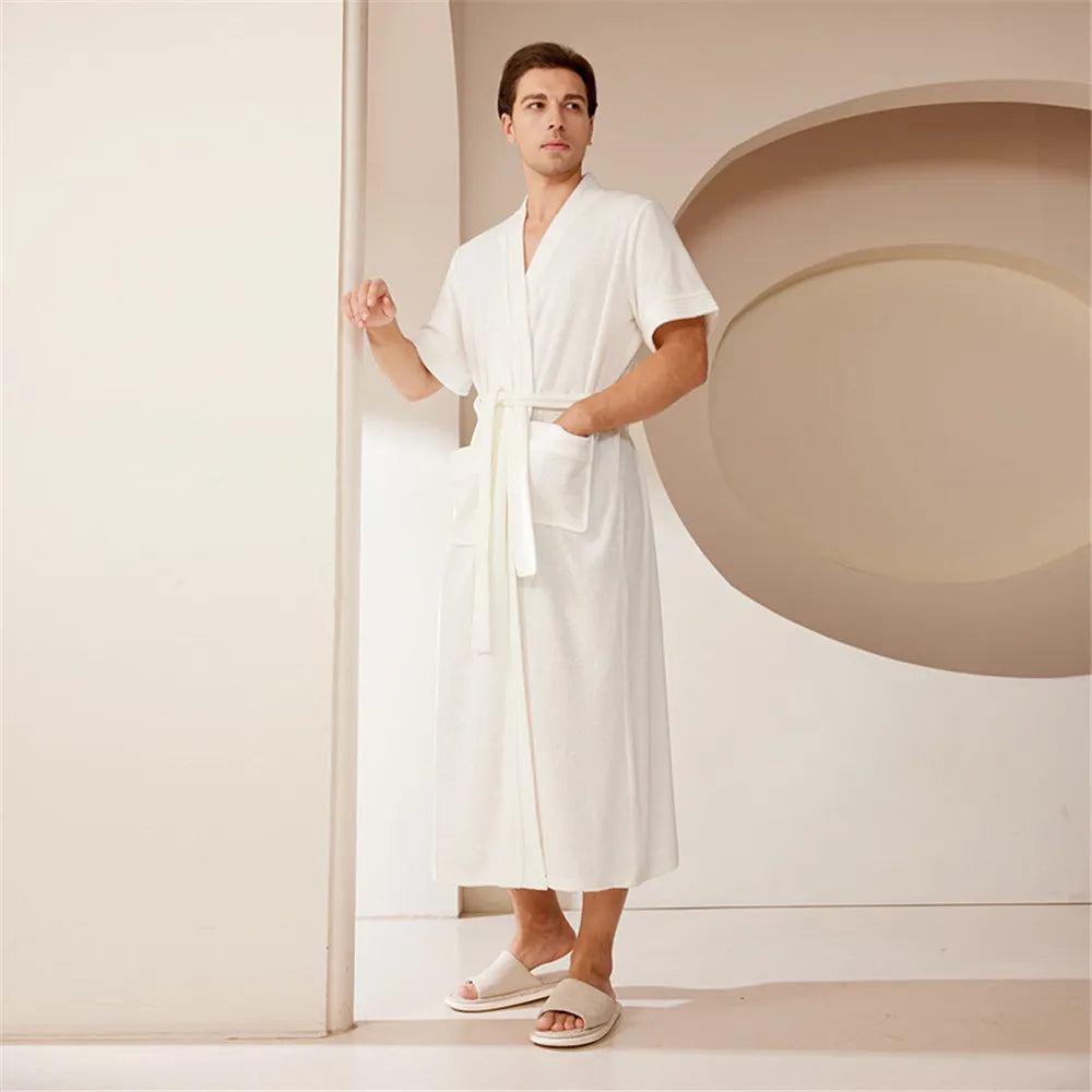 Cotton Terry Bathrobe,Short Sleeve Sleepwear, Towel Nightgown, Nightwear, Loose, Casual Robe, Nightdress, Home Clothes