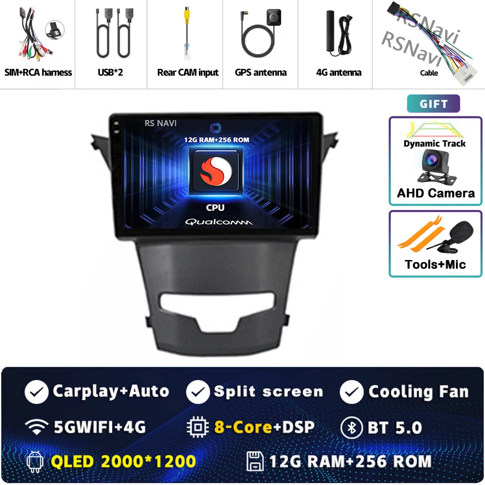 أندرويد 15 لسيارة سانج يونج كوراندو 3 أكتيون 2 2013-2017 2K QLED راديو السيارة بنظام أندرويد مشغل فيديو متعدد الوسائط GPS ستيريو CarPlay 4G BT