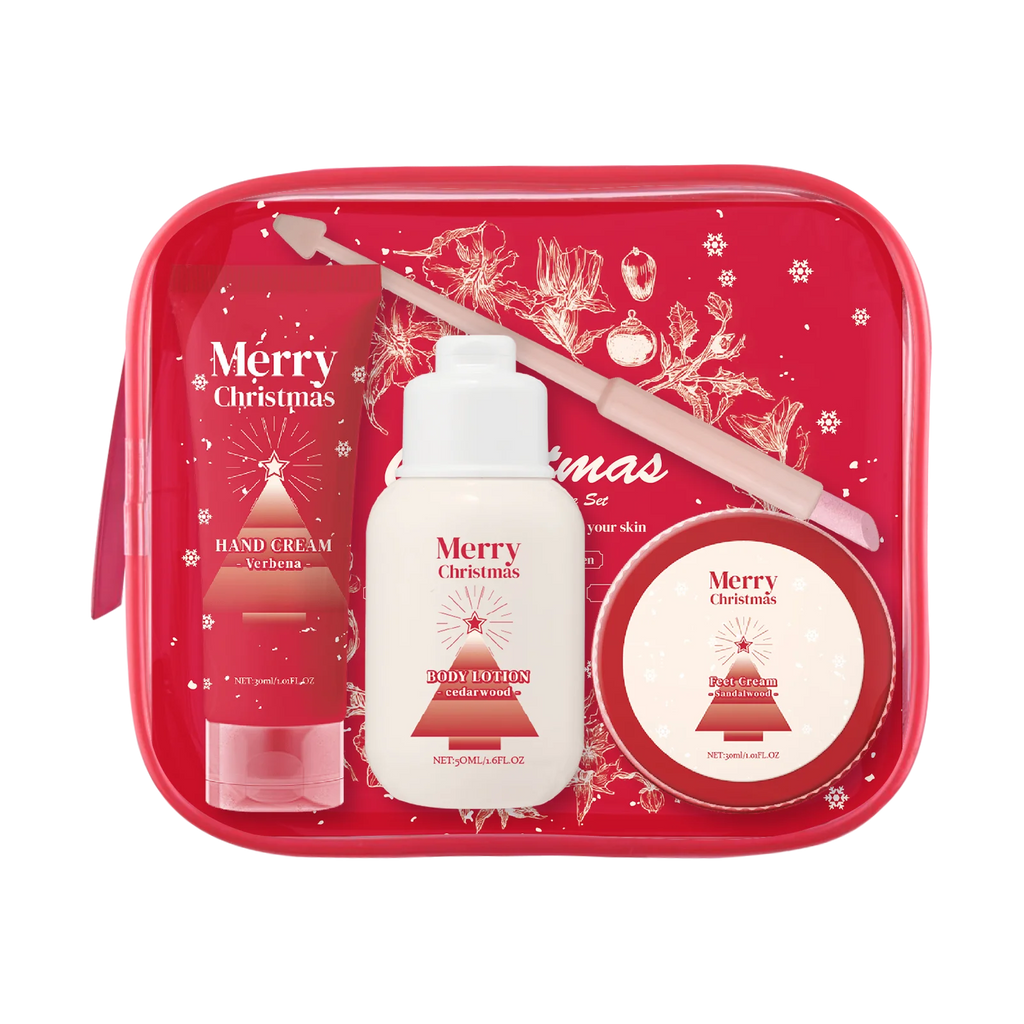 110ml Christmas Boay Care Gift Set Hand Cream Body Lotion Foot Cream & Nail Pen Moisturizing Winter Skin Care Kit for Women Men