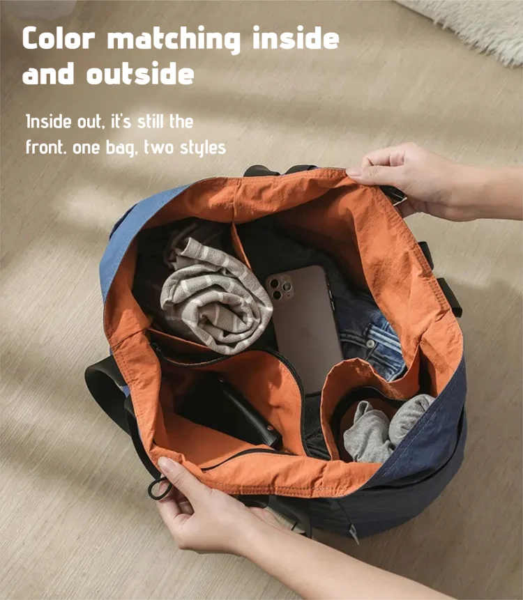 Reversible Travel Tote Bag Large Capacity Foldable Carry On Duffle Bag Canvas Shoulder Luggage Packing Bag for Women Men