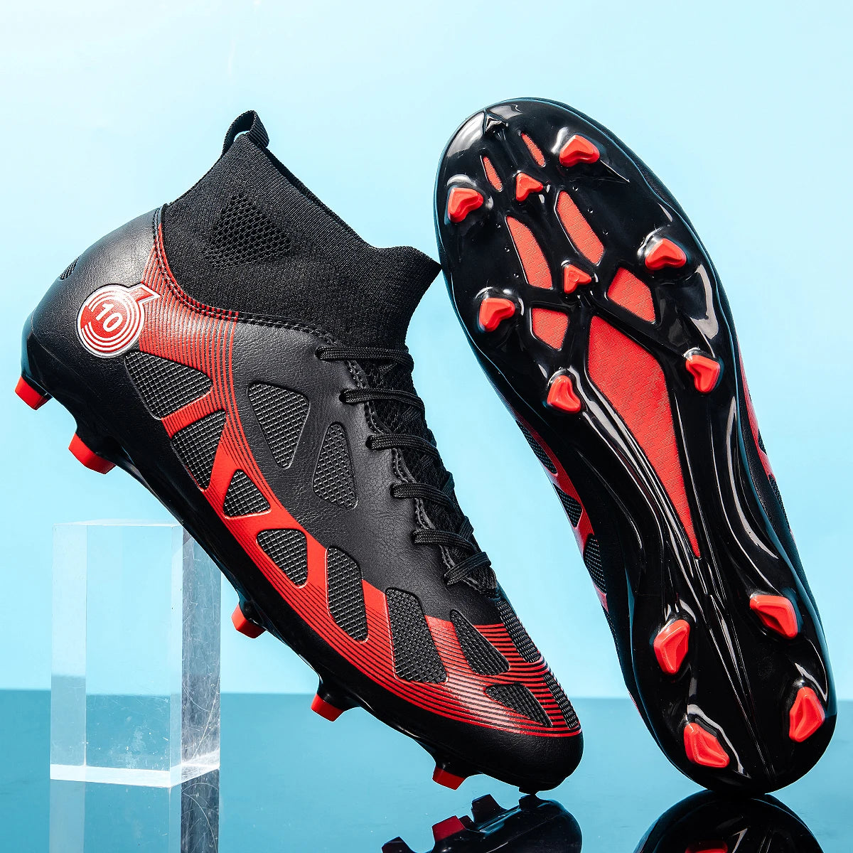 Professional Soccer Shoes Men Outdoor High-Top Sports Football Boots Boots Ag/Fg Long Spikes Artificial Grass Training Match Spi