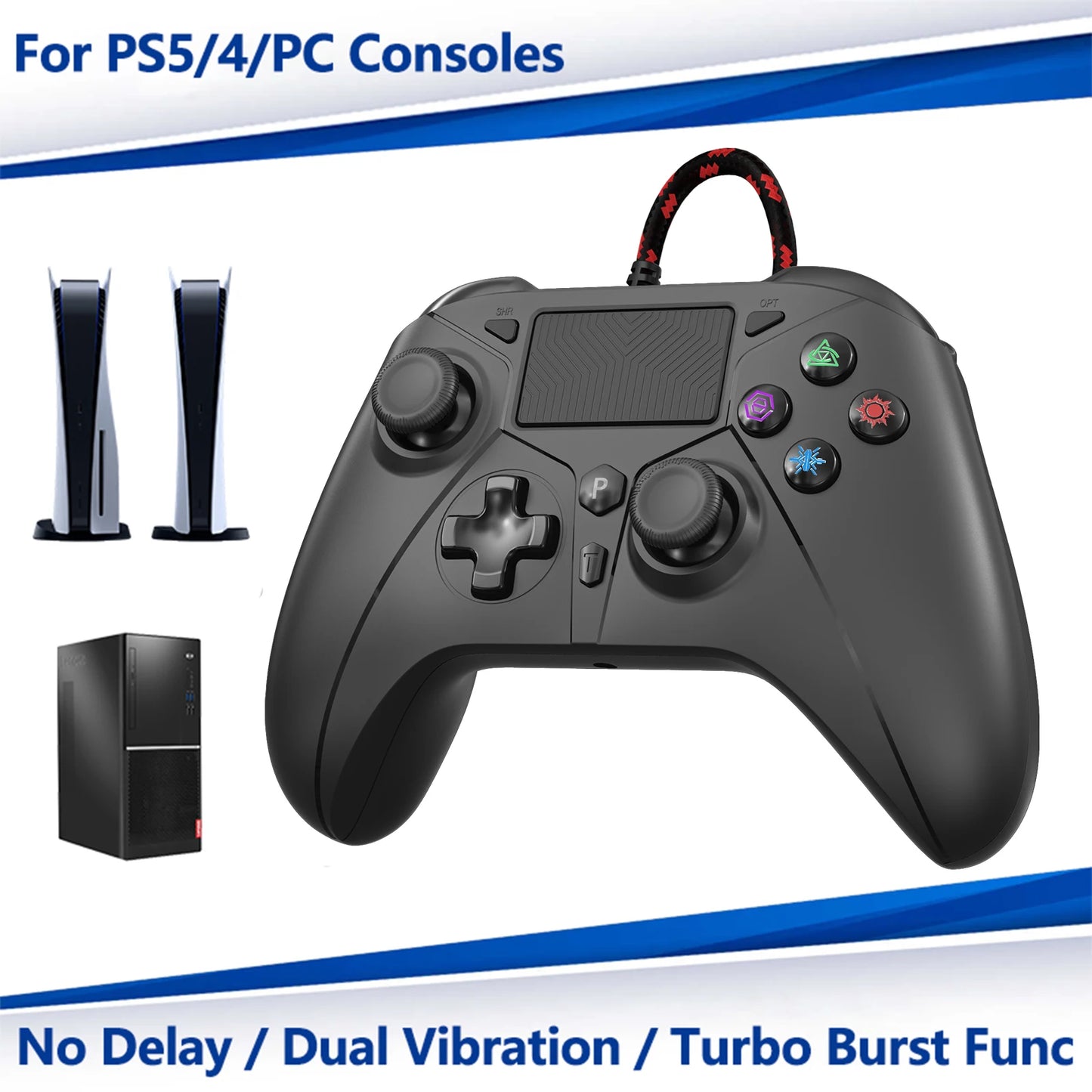 Controller for PS5/4/PC Console Gamepad Wired Rocker Turbo Dual Sense Vibrate Joystick Gaming Remote Control Handle Controllers