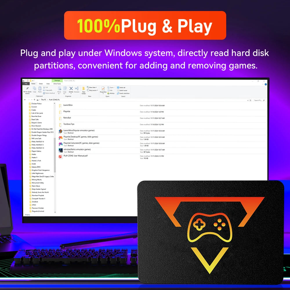 PlayZone 1TB Emulator Consoles Portable Retro Game SSD For PS5/PS4/PS3/Xbox/Switch/WII/WIIU Handheld Game HDD With 16000+ Games