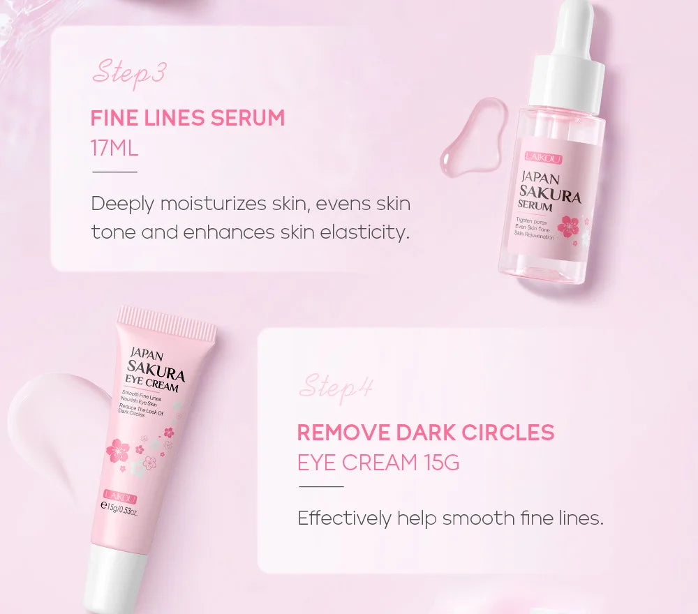 Laikou 6pcs/set Sakura Skin Care Sets Facial Cleanser Moisturizing Eye Creams Face Cream Serum Lotion Skin Care Kit