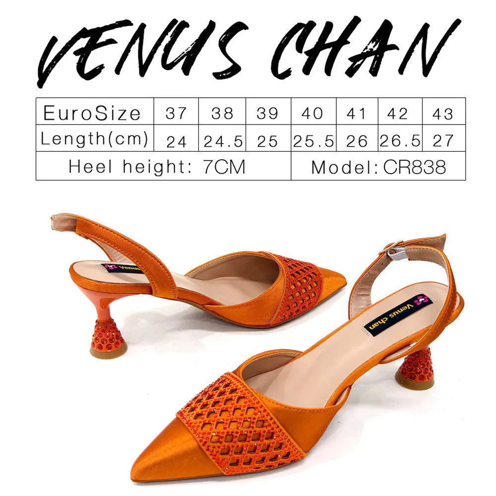 Latest Women Italian Shoes and Matching Bags Decorated with Rhinestone Elegant Pointed Toe Wedding Shoes Bride