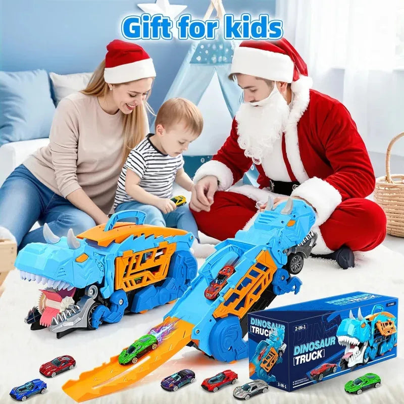 Dinosaur Toys for Kids Boys Ages 3-5, Car Track Set Dinosaur Transport Truck with Diecast Cars that Transform into Dinosaurs