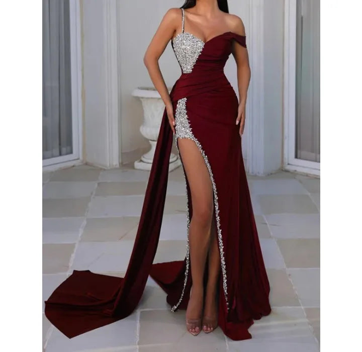 Womens Dresses 2024 Summer Fashion New Off Shoulder Sexy Temperamental Hot Stamped Ball Evening Elegant Long Bodycon Dress