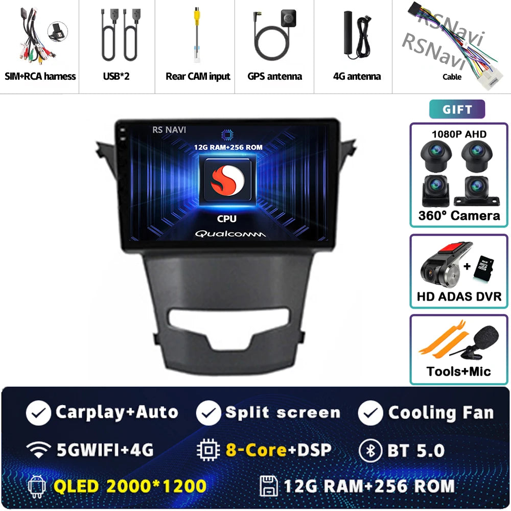 أندرويد 15 لسيارة سانج يونج كوراندو 3 أكتيون 2 2013-2017 2K QLED راديو السيارة بنظام أندرويد مشغل فيديو متعدد الوسائط GPS ستيريو CarPlay 4G BT