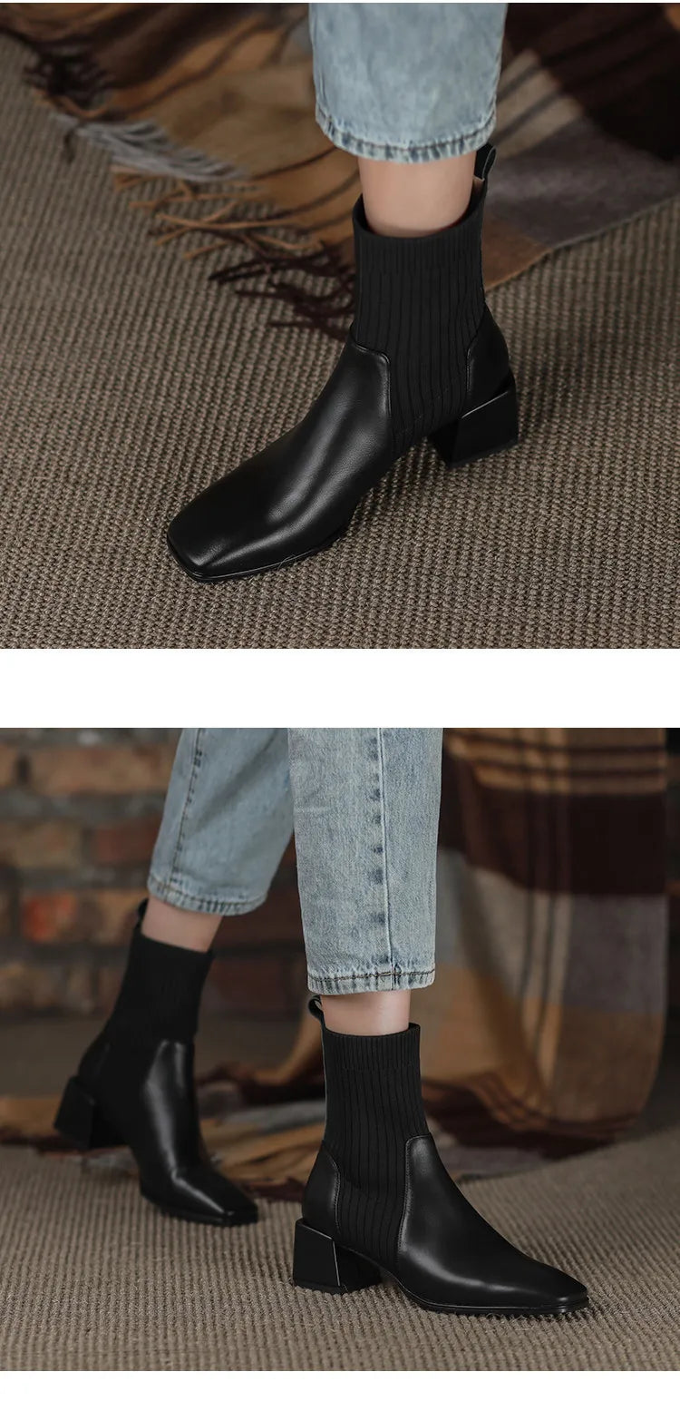2023 Autumn Winter New Ankle Socks Shoes Women Fashion Large Size 43 Knitted Short Boots Women Slip on High Heels Botas De Mujer