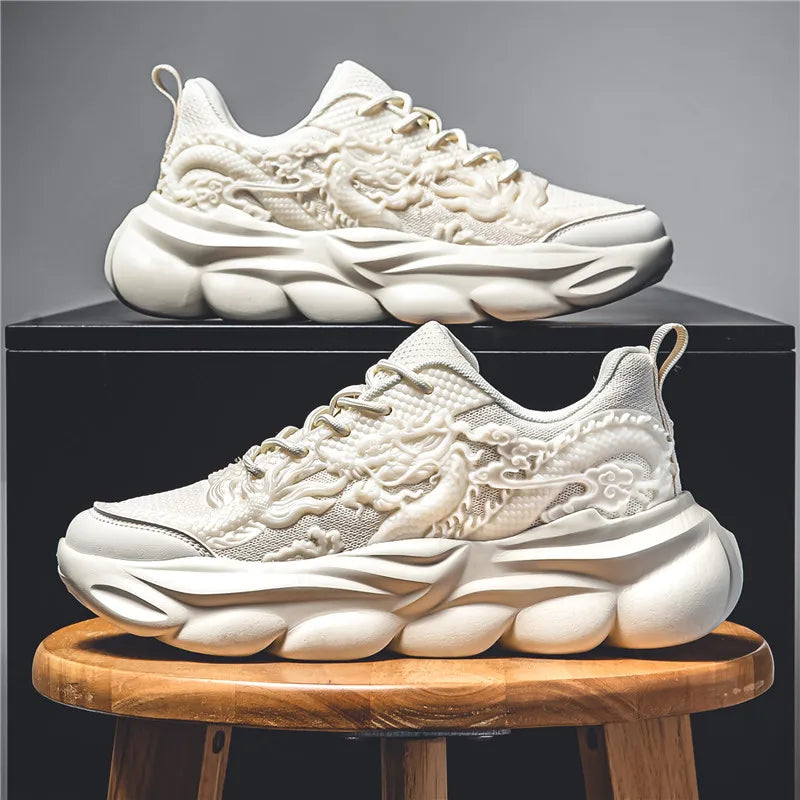 Men Casual Sneakers Cool Chinese Dragon Relief Shoes Luminous Platform Tennis Running Sport Shoe Lovers Walking Jogging Trainers