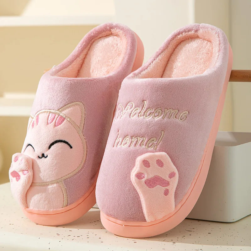Cotton slippers women's autumn and winter new cartoon lucky cat Korean version cute warm indoor home