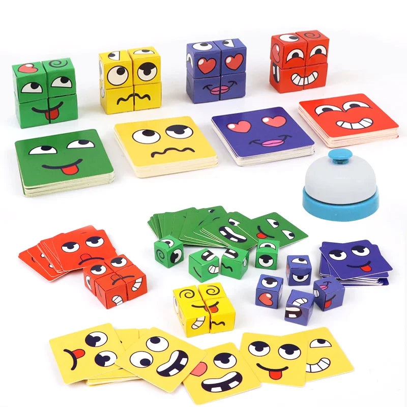 Kids Face Change Expression Puzzle Building Blocks Montessori Cube Table Game Toy Early Educational Toys for Boy s Children Gift