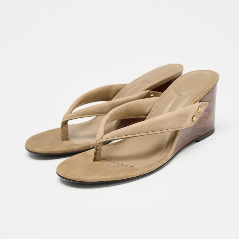 Fashion Round Clip Toe Thin Low Heels Women Slippers Outdoor Casual Sandals 2025 New Summer Flip Flops Shoes