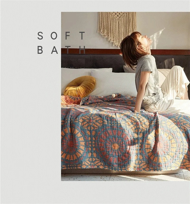 غطاء سرير من قماش موسلين قطني 100%، مفرش سرير موسلين قابل للتهوية، منسوجات منزلية، للبالغين والأطفال، أريكة من قماش الجاكار، بطانيات، ملاءة سرير