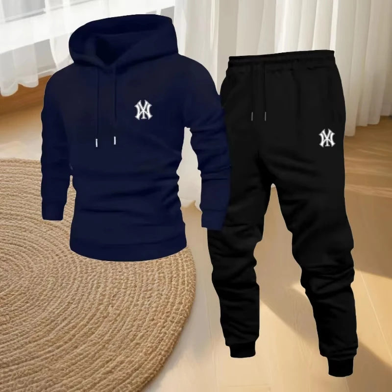 New outdoor sports casual wear - a stylish men's hooded sweatshirt and sports pants set