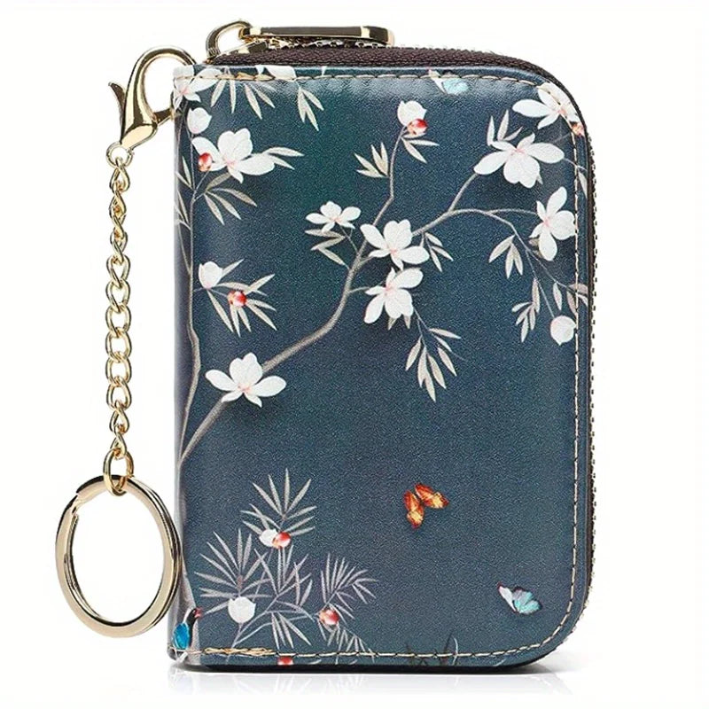 High quality leather Men Women Card Holder Small Zipper Wallet Solid Coin Purse Key Ring Design RFID Business Credit Card Bags