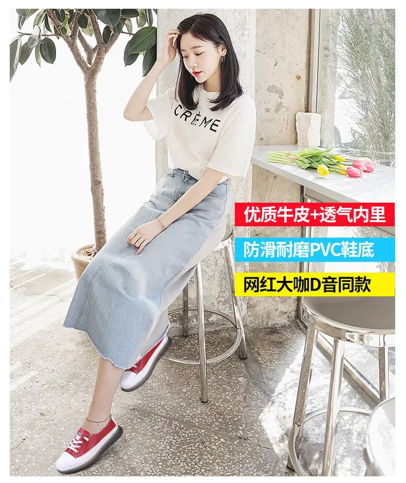 Genuine Leather Soft Sole Outdoor Summer Walking Vulcanized Shoes Women Jogging Sneakers Woman Flat Trainers Fitness Footwear