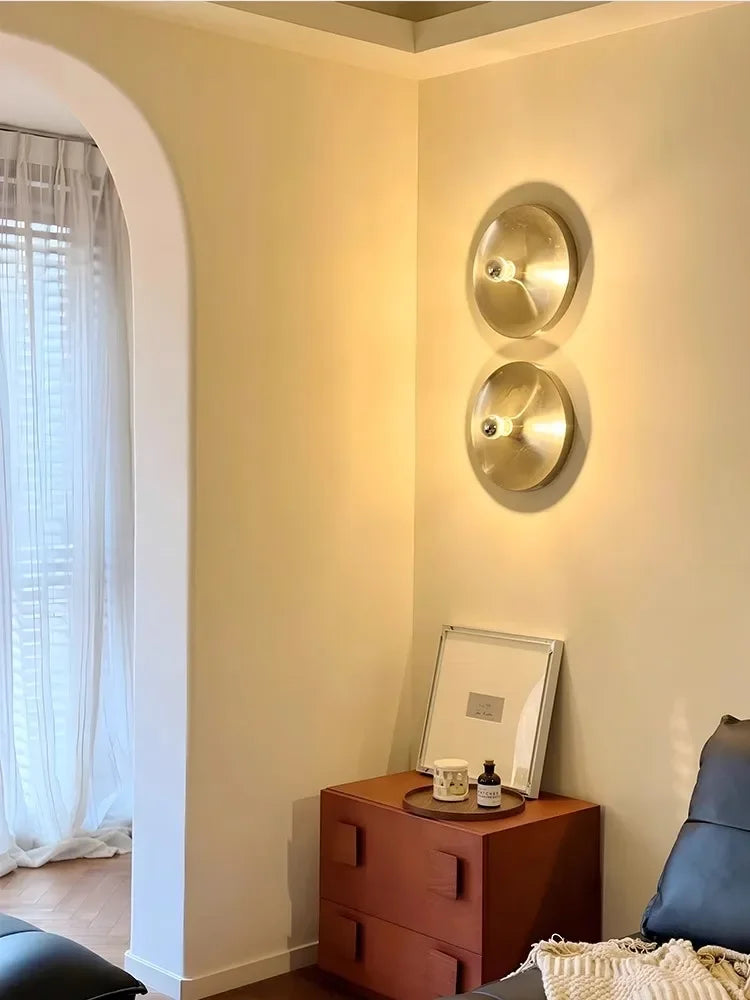 Medieval Bedside Wall Lamp Living Room Hallway Balcony Wall Lamp Bedroom Postmodern Flying Saucer Retro Metal Electroplated Lamp