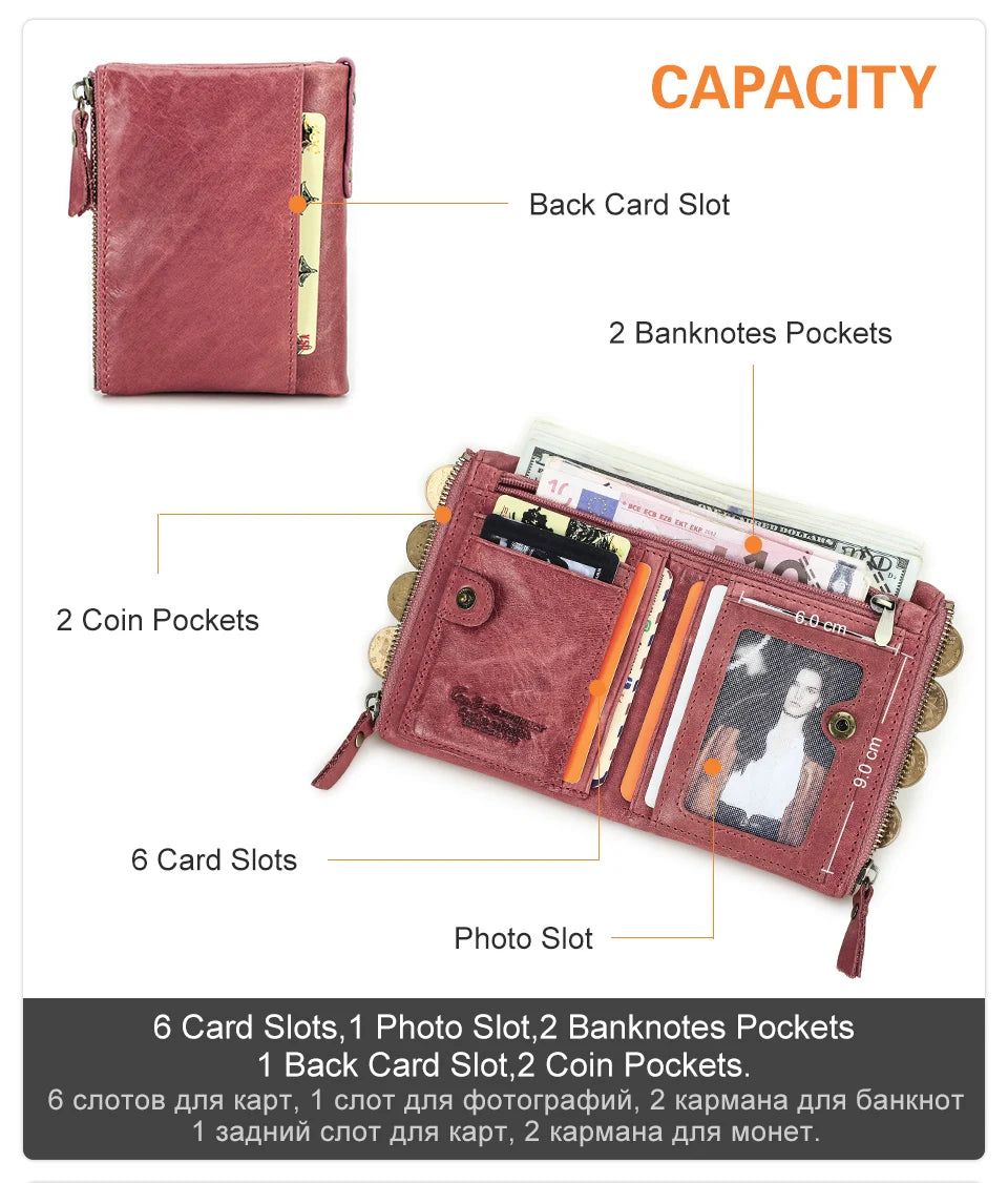 محفظة قصيرة من الجلد الأصلي للنساء من CONTACT'S، حامل بطاقات فاخر بتصميم محفظة عملات معدنية ومشبك نقود ومحفظة صغيرة للنساء والرجال