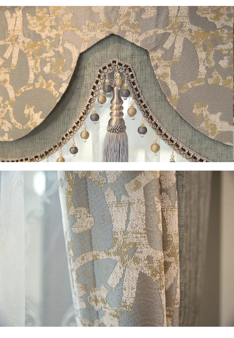 ستائر مخصصة لغرفة المعيشة، بسيطة، مزينة بدانتيل، شينيل أخضر، تطريز، ستارة من التول، قماش عالي الجودة