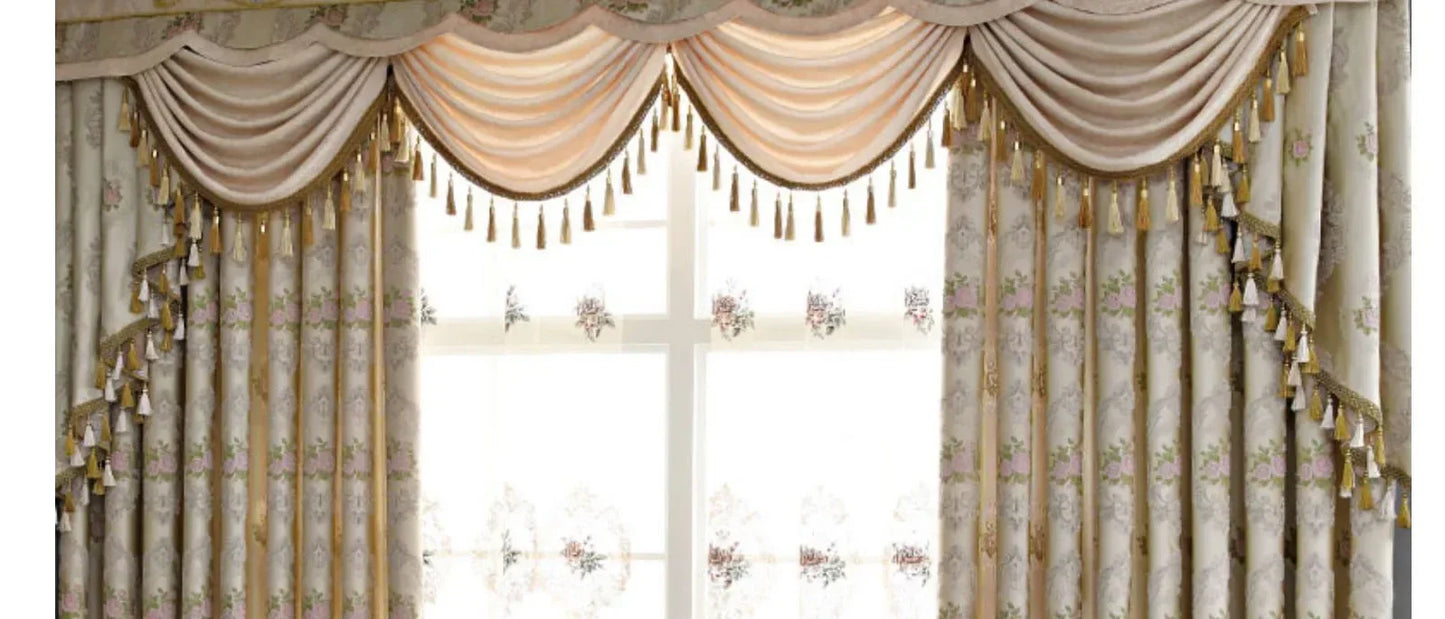 European-style Curtains Simple European Beige Living Dining Room Bedroom Two-story Full-shading Window Curtain Finished Product