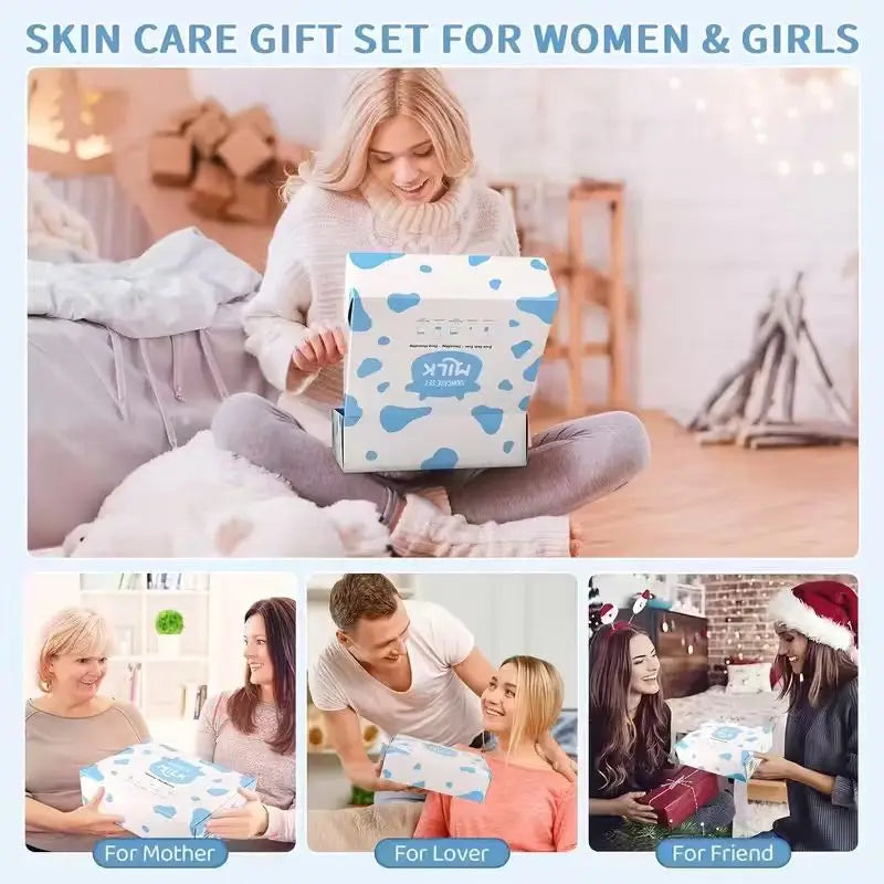 Milk Brightening 5-Piece Skincare Set - Hydrating & Brightening Includes Cleanser Toner Serum Eye Cream Moisturizer