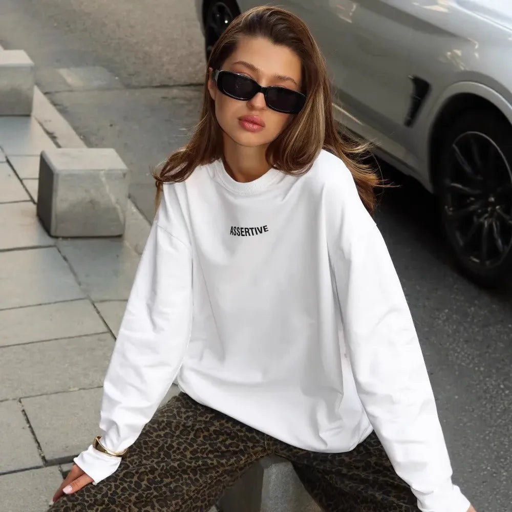 Women's Clothing Spring Loose Solid Color Round Neck Long Sleeve Tops Casual Fashion Simple Style All-match Trendy Comfortable
