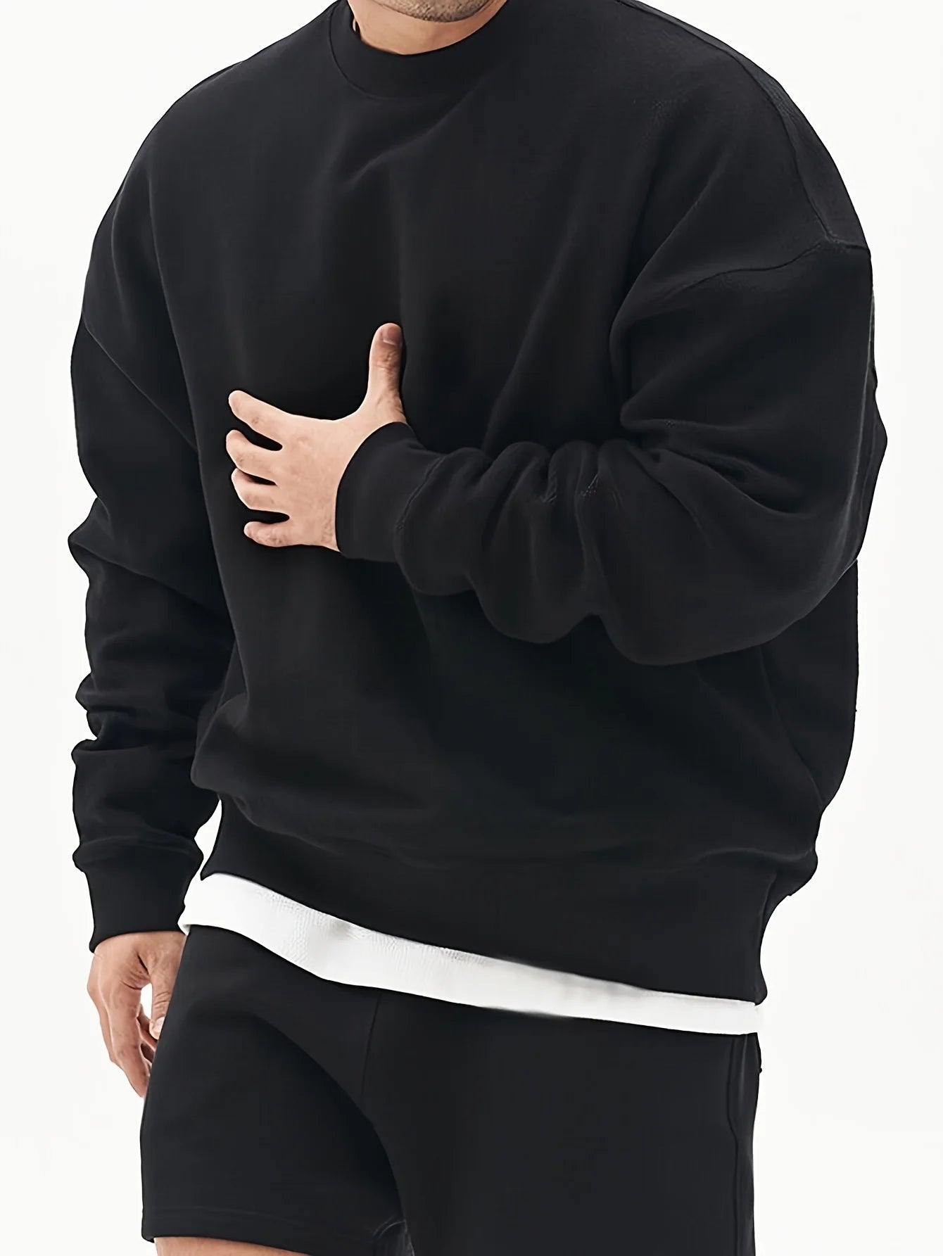 Men's Fashion - Forward Casual Trendy Solid - colored Crew - Neck Sweatshirt for Effortless Everyday Urban Street Styles