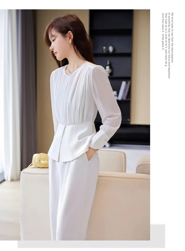 Fashion Uniform Styles Spring Women Office Business Suits Female Pantsuits Ladies Work Wear Blazers Sets With Wide Leg Trousers SwiftNest