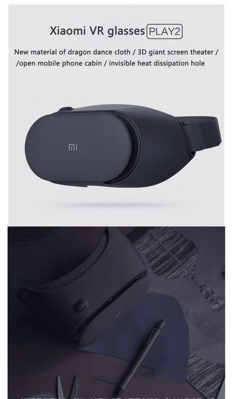 Original Xiaomi VR Glasses PLAY2 Phone Kit Black Tech Virtual Reality 3D Headset - Smart Gaming Helmet & Fashion Goggles