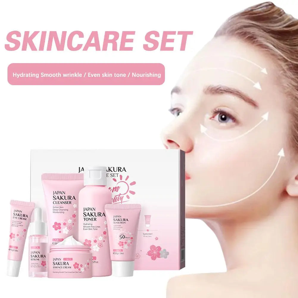 4pcs/6pcs Sakura Skin Care Set Japan Brand Nourishing Cleansing Essence Eye Cream Face Cream Toner Sunscreen High-end Gift Set