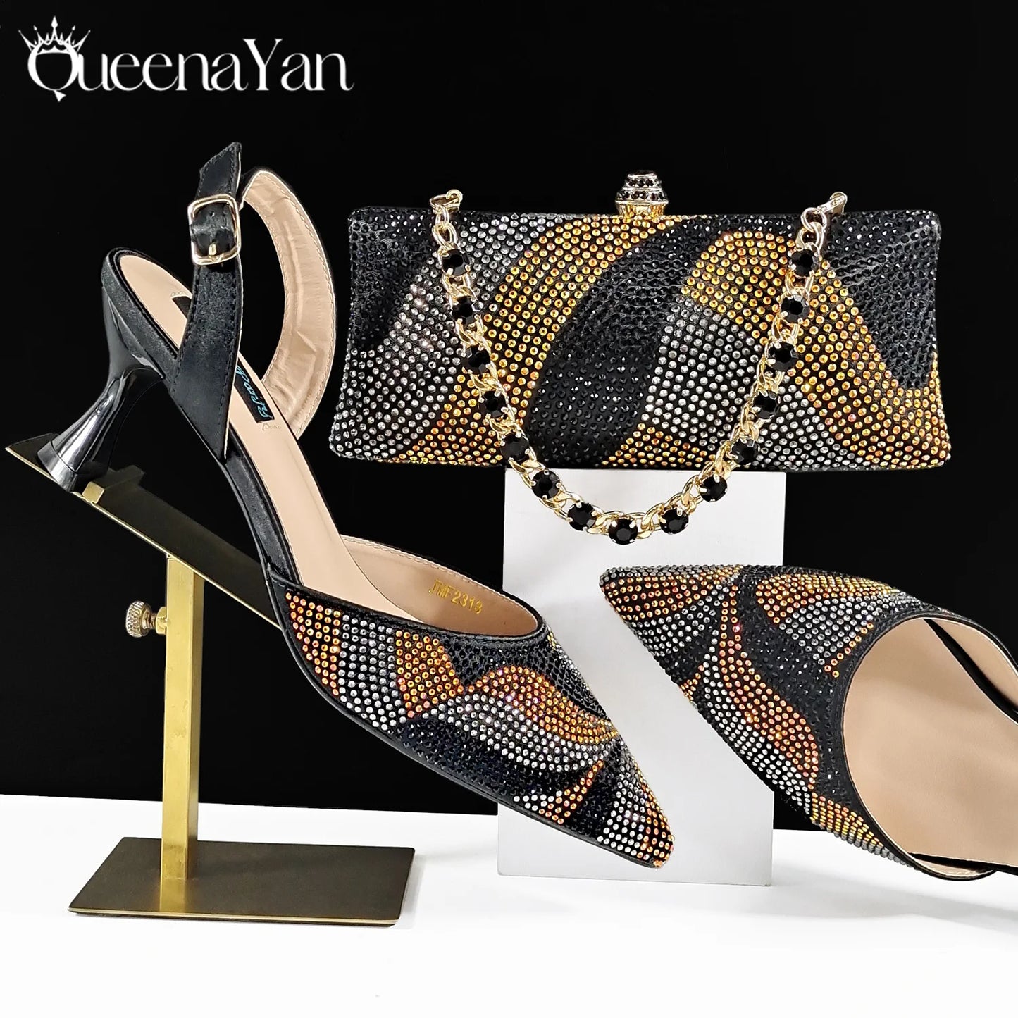 Festive Elegance: Spot Goods Dazzling Heels and Chic Long Bag Clutch Perfect Combination Of Shoes And Bag for Special Occasions