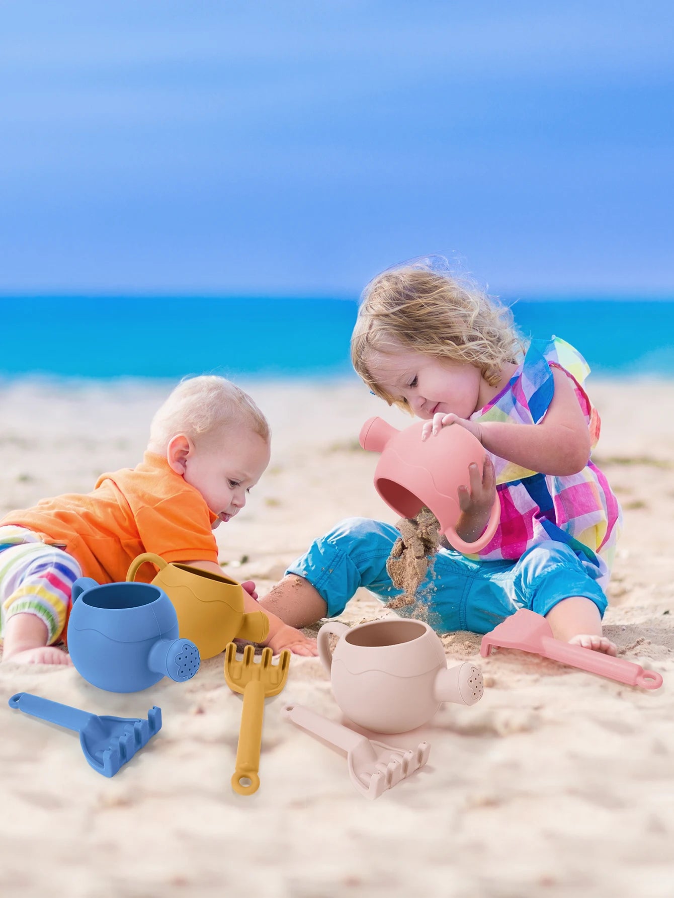 Baby Beach Toys Children Outdoor Games Sand Play Set Infants Digging Sand Silicone Rake Watering Pot Play Beach Toys for Kids