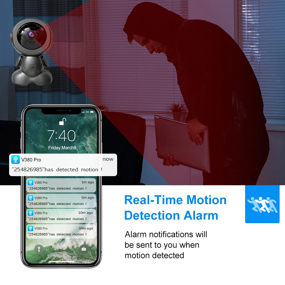 Mini WiFi IP Camera Wireless Indoor Robot Baby Monitor Two Way Audio Motion Detection Video Camara V380 CCTV Security Protection