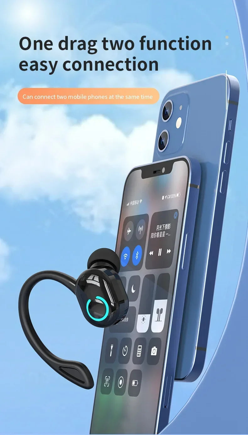 Bluetooth 5.2 Business Wireless Headphone Ear-Hook Mini HIFI Bass Noise Cancelling Earphone With Mic Earbuds Sport Game Headset