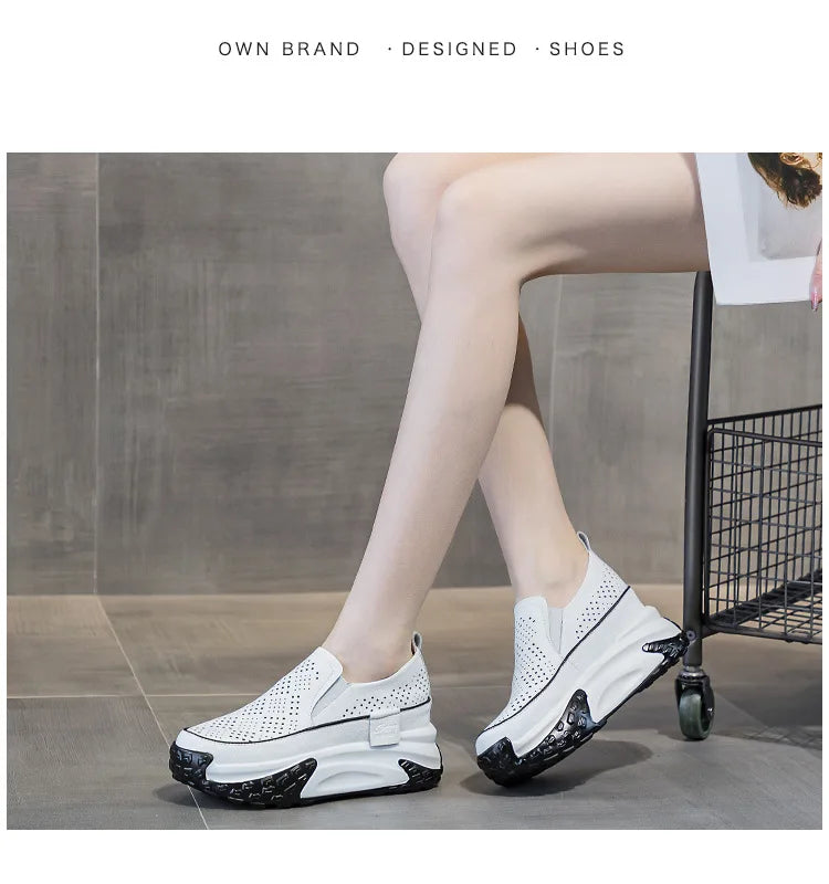 Fujin 7cm Genuine Leather Women Vulcanized Platform Wedge Chunky Sneaker Casual Stable Fashion Skate Boarding High Brand Shoes