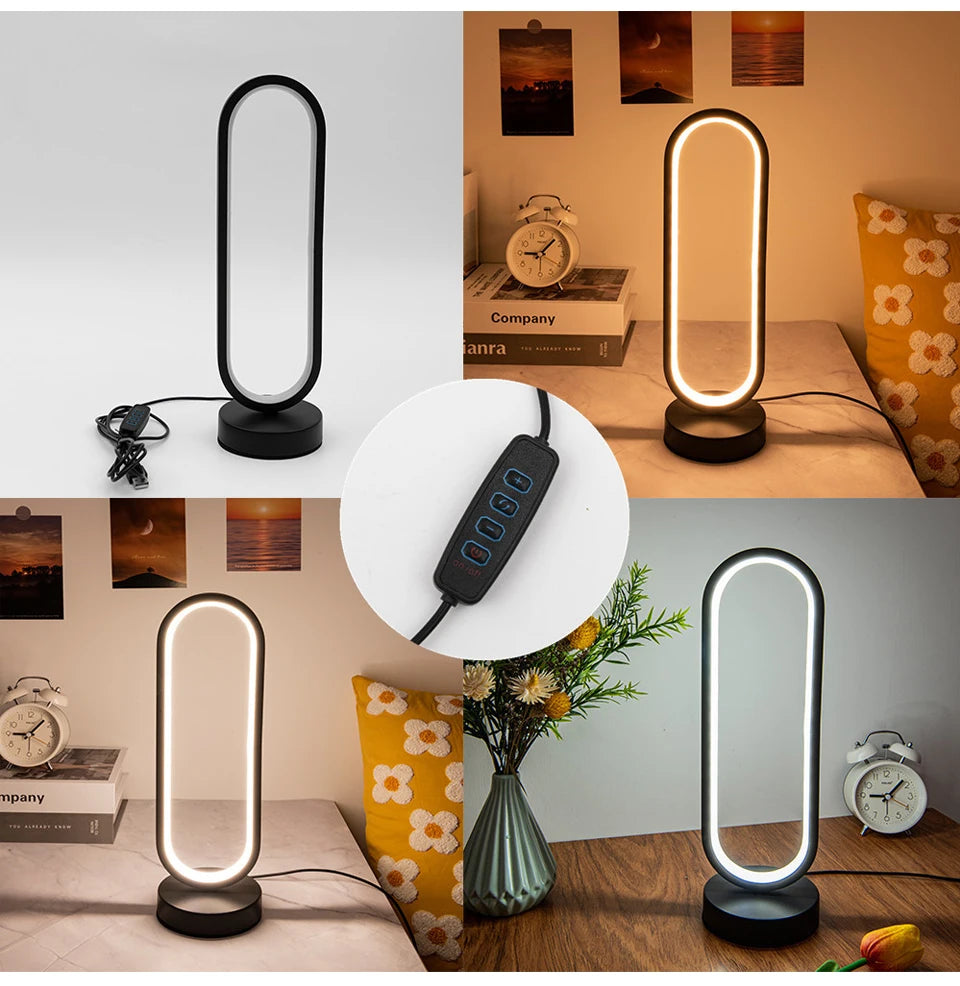 مصباح ليلي على شكل حلقة لغرفة النوم وغرفة المعيشة ومصباح سرير قابل للتعتيم بثلاثة ألوان ومصباح ليلي LED وإضاءة محيطة وطاولة بجانب السرير وملحقات الطاولة