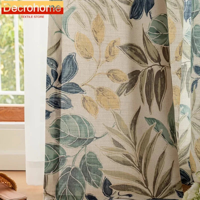 Curtains for Living Dining Room Bedroom  Autumn Maple Leaves American Country Pastoral Retro Cotton Linen Thick Korean Style