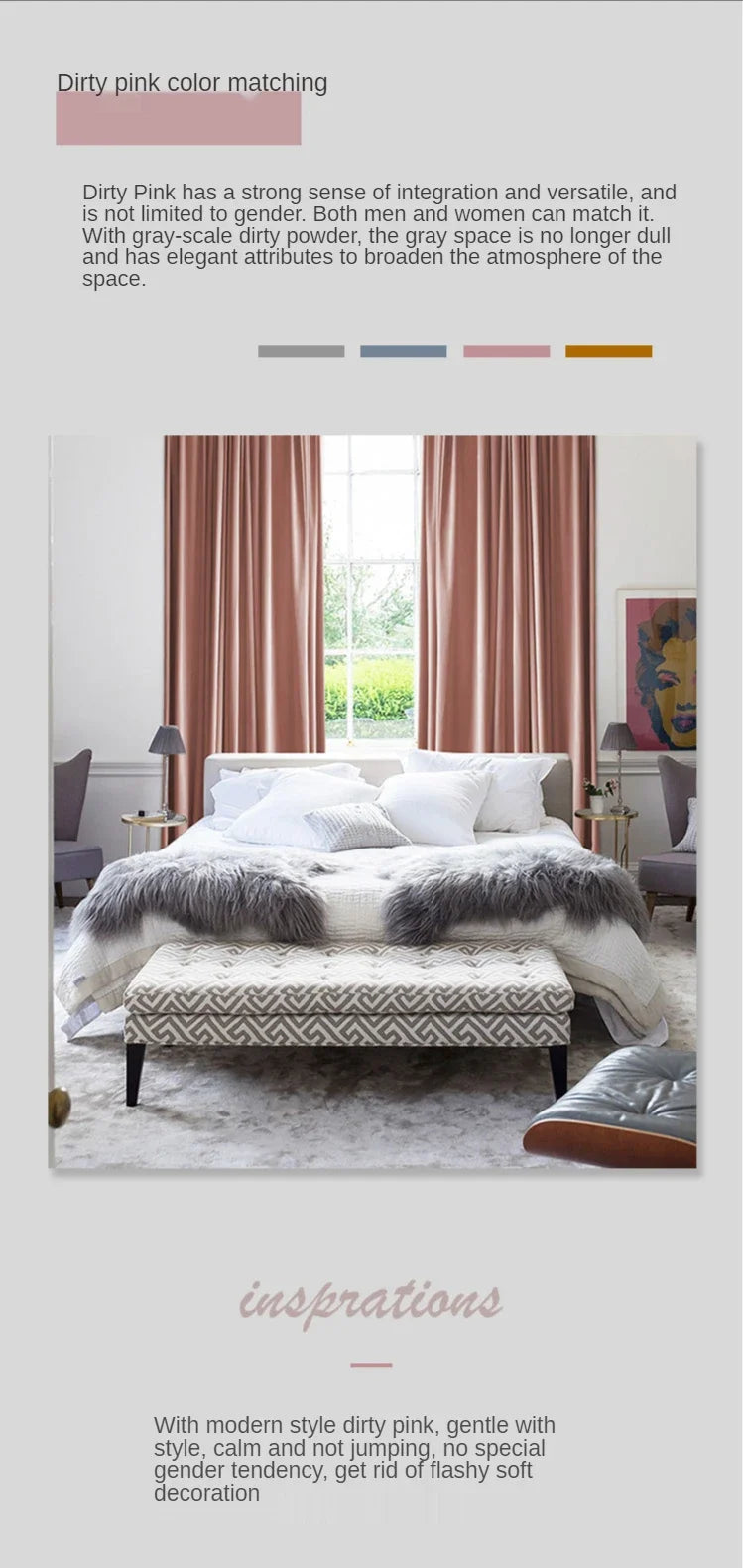 Curtains for Living Room Bedroomt Dirty Pink Curtains Light Luxury Velvet Light-Shielding Flannel Minimalist Curtain Fabric