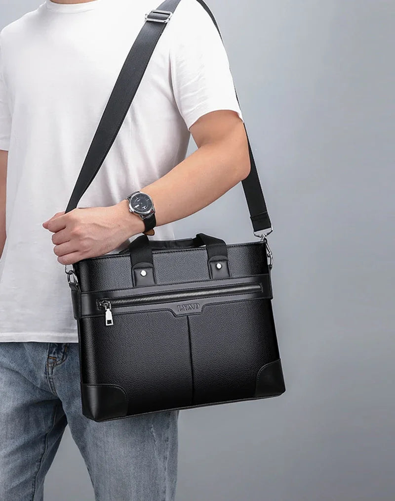 حقيبة عمل جديدة من جلد البولي يوريثان للرجال، حقيبة يد تنفيذية مصممة للمستندات بحجم A4، حقيبة كمبيوتر محمول مقاس 14 بوصة، حقيبة كتف للأعمال، حقيبة حمل للزوج