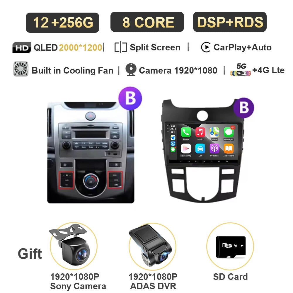 Android For KIA Forte Cerato 2 Porte Koup 2008 2009 2014 Auto Car Intelligent Systems AutoMotiveCarplay Auto Screen Wireless