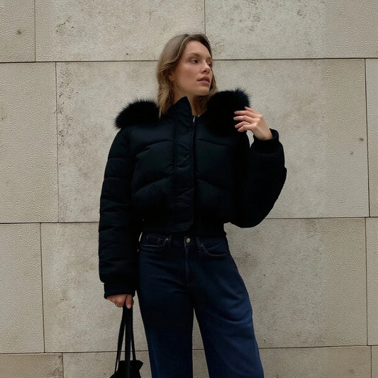 معاطف باركا نسائية أنيقة لشتاء 2025، معطف مبطن من القطن بأكمام طويلة وغطاء رأس من الفرو الصناعي بتصميم بسيط، بقصة فضفاضة
