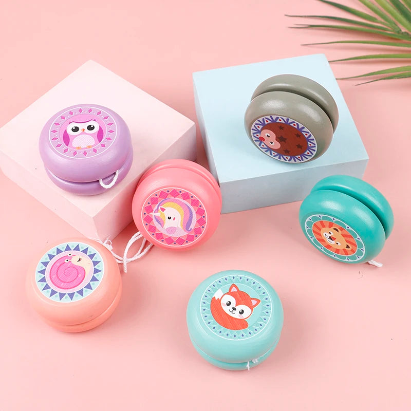 Children Yoyo Ball Cute Animal Prints Wooden Yoyo Toys Fox Owl Hedgehog Snails Toys Kids Yo-Yo Creative Yo Yo Toys For Fun