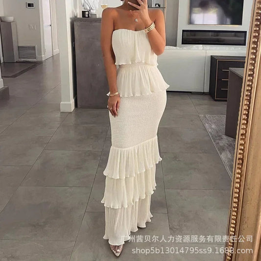 Fashion Summer Womens Dresses 2023 New Tube Top Pleated Ruffled Dress for Women SwiftNest