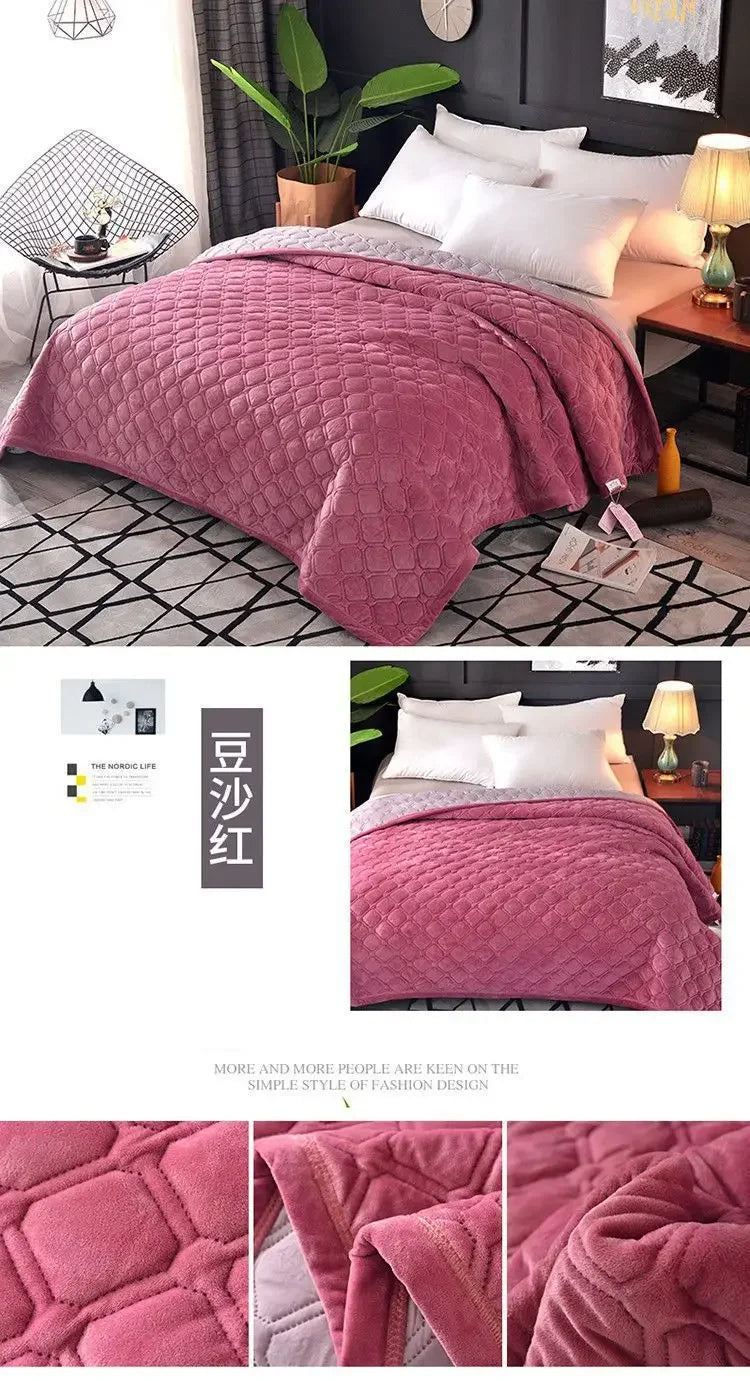 Home Textiles Flannel Bedspread Geometric Quilted Bed Linens Bedspreads for Winter Warm Flat Sheet Blanket Cover Coverlet 이불 이불