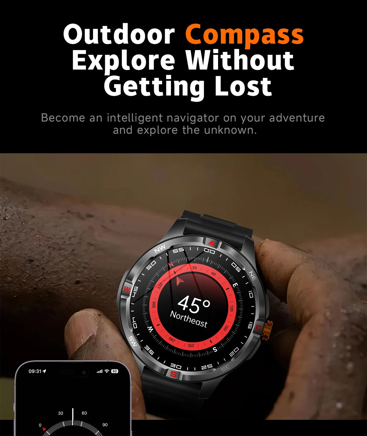 Outdoor Sports Smart Watch Men 1100mAh Large Battery Bluetooth Call 100+ Sports Modes Compass Waterproof Health Sport SmartWatch