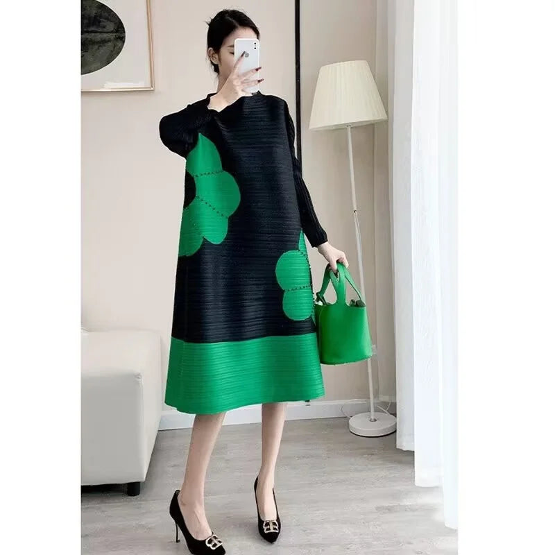 Womens Dresses Long Dresses High-quality Printed Long Skirt Elegant Temperament and Pleated Fashion High-end Round Neck Dress SwiftNest