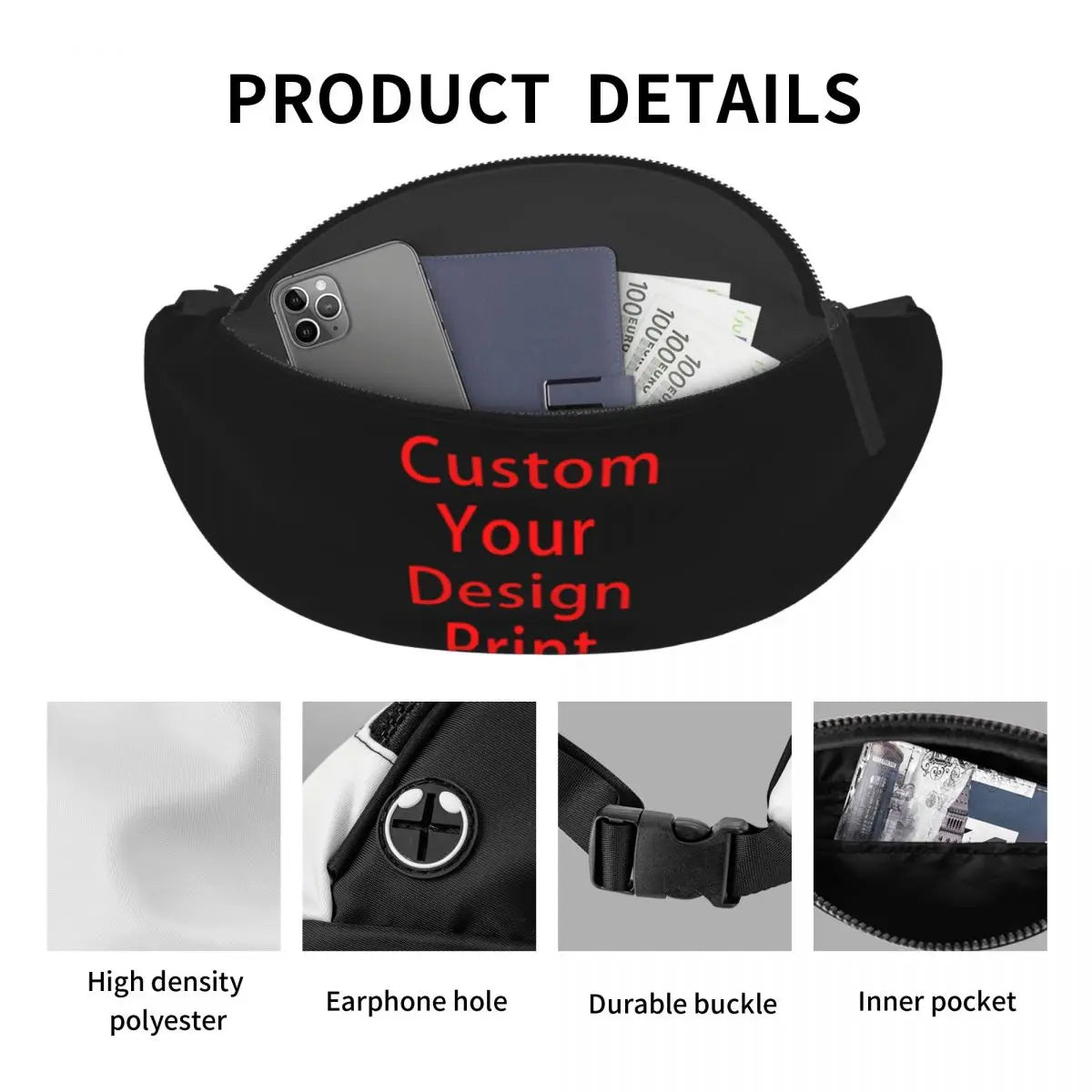 Custom Your Design Fanny Pack Women Men Custom Customized Logo Printed Crossbody Waist Bag for Running Phone Money Pouch